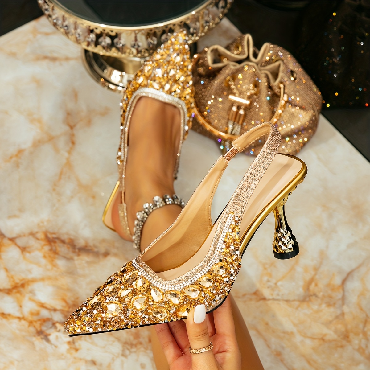 hochwertige damen high heels in gold kappe – strass - Temu Germany, image size:1200x1200