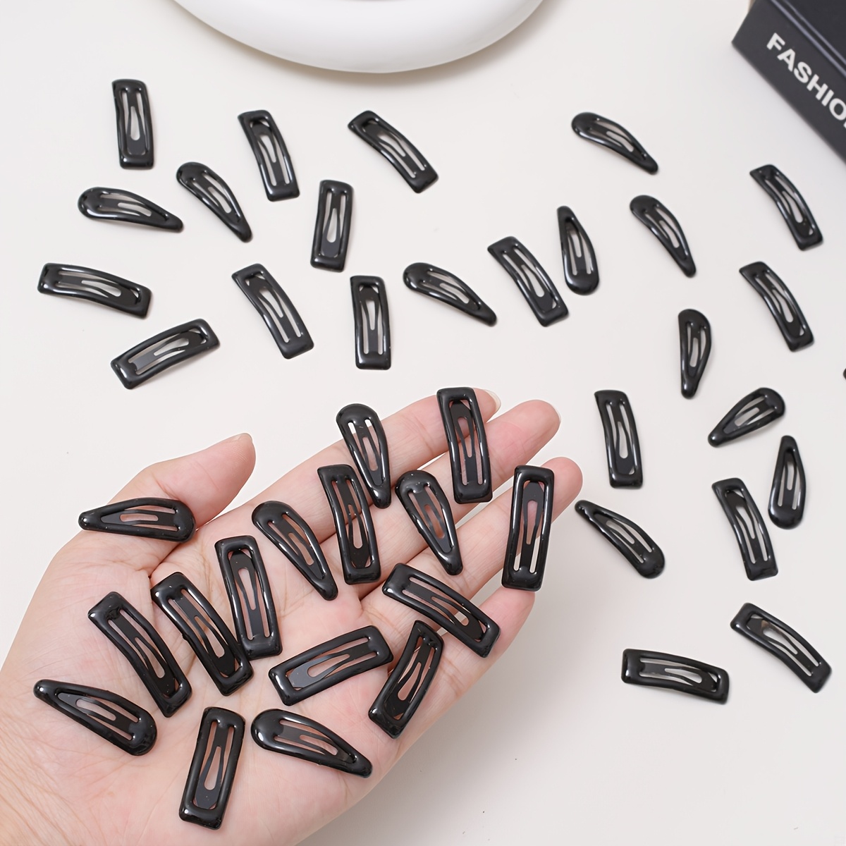 TEMU Random 20pcs Women's Vintage Forehead Bangs Side Clips, Black Mini Bb Clips, Invisible Hair Clips, Teardrop Rectangle Design, Suitable For Daily