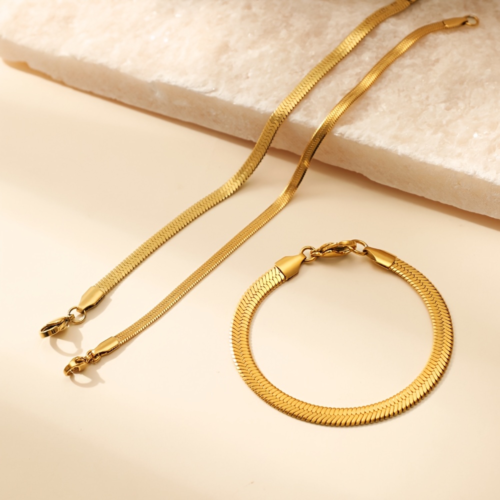 Stainless Steel Flat Bone Chain Bracelet for Women