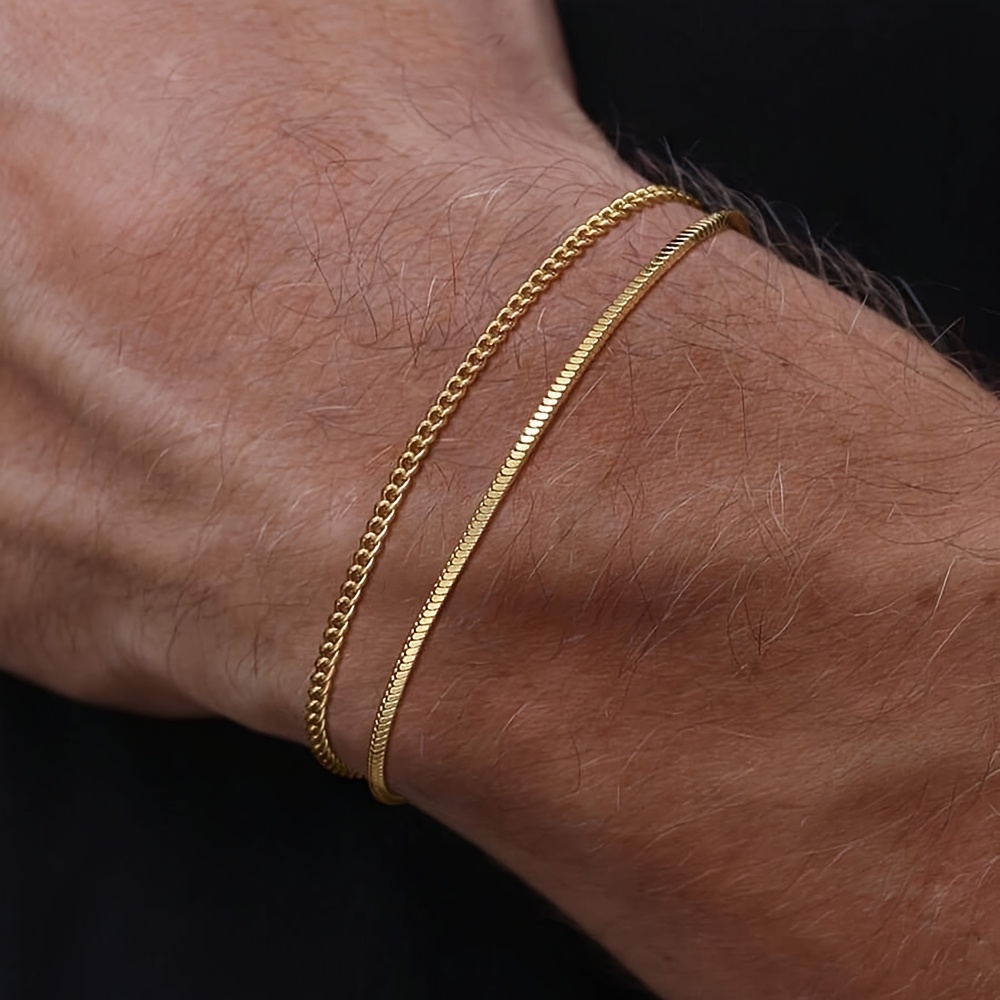 TEMU Ensemble de 2 bracelets élégants en acier inoxydable 304 pour hommes, accessoires tendance et stylés, cadeau idéal pour petit ami ou mari,