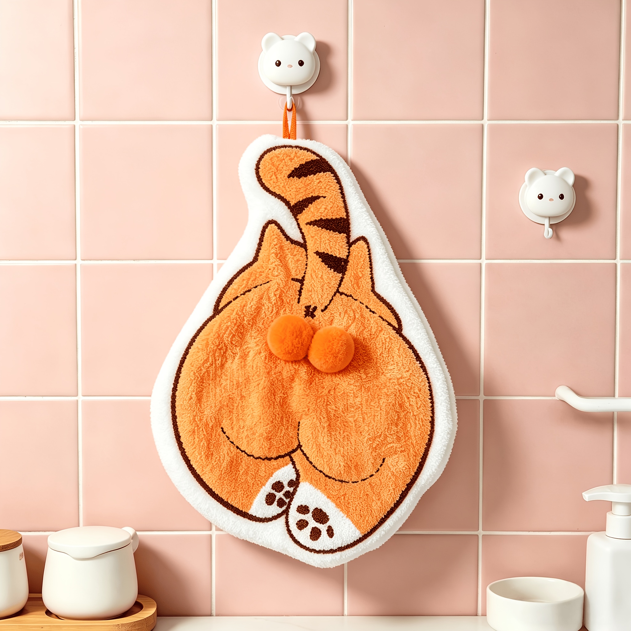 TEMU New Cute Funny Interesting Hand Towels, Cute Cat And Dog Shaped Hand Towels, Thickened Absorbent Coral Fleece Hand Towels, Hanging Type Soft