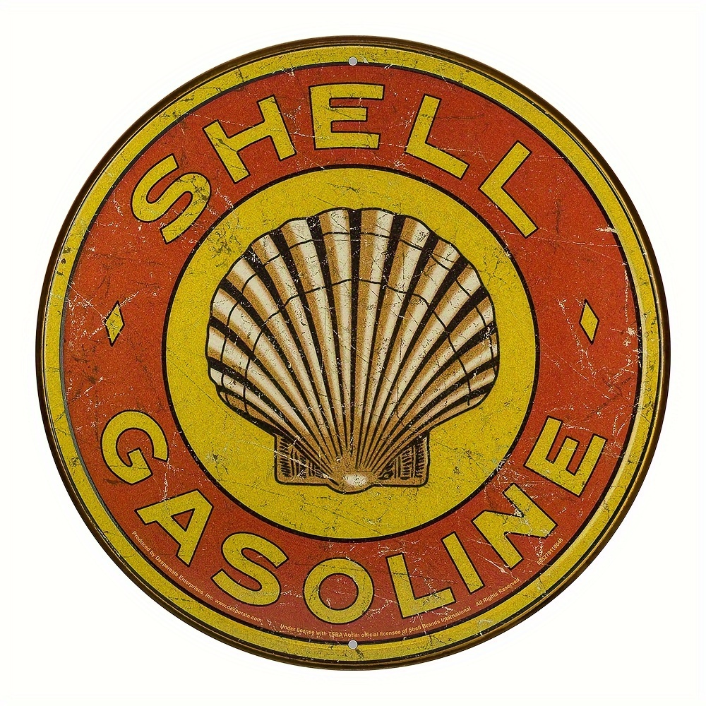 

Shell Gasoline Vintage Metal Sign, 20x20cm Aluminum Wall Art, Uv-printed Rustic Round Plaque For Indoor And Outdoor Decor, Seasonal Enhancement Without Electricity Or Feathers