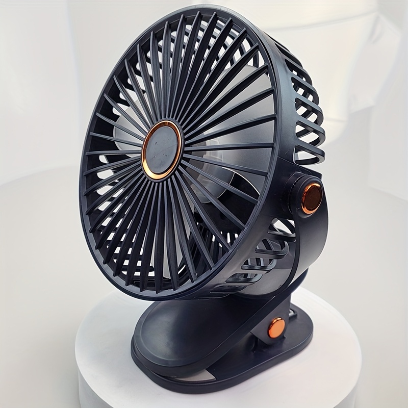 Ventilateur portable d'été à chargement USB, peut être clipé, posé ou suspendu, 4 couleurs en option, 5 niveaux de vitesse de vent réglables, multi-angle réglable, refroidissement confortable, détacha