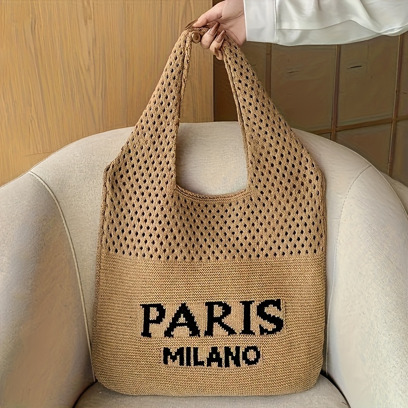 Image of A Stylish Crochet Handbag For Women And - Featuring A Lace Design, A Fixed Shoulder Strap, And An Open Top, Perfect For The Beach And Shopping
