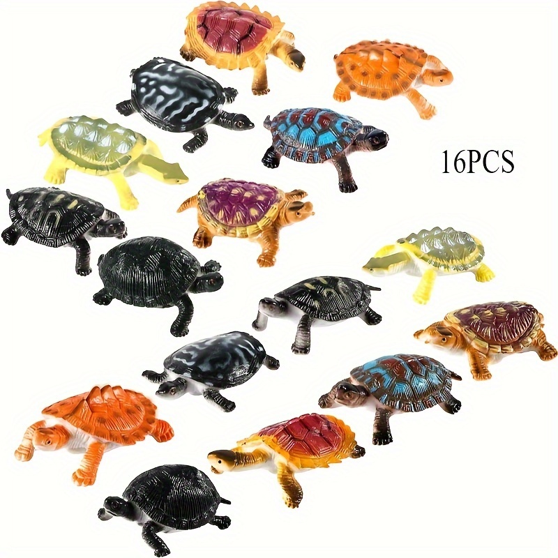 

16-pack Pvc Realistic Turtle Figurines - Mini Educational Sea Turtle Models For Special Needs Learning, Party Favors, Sensory Play