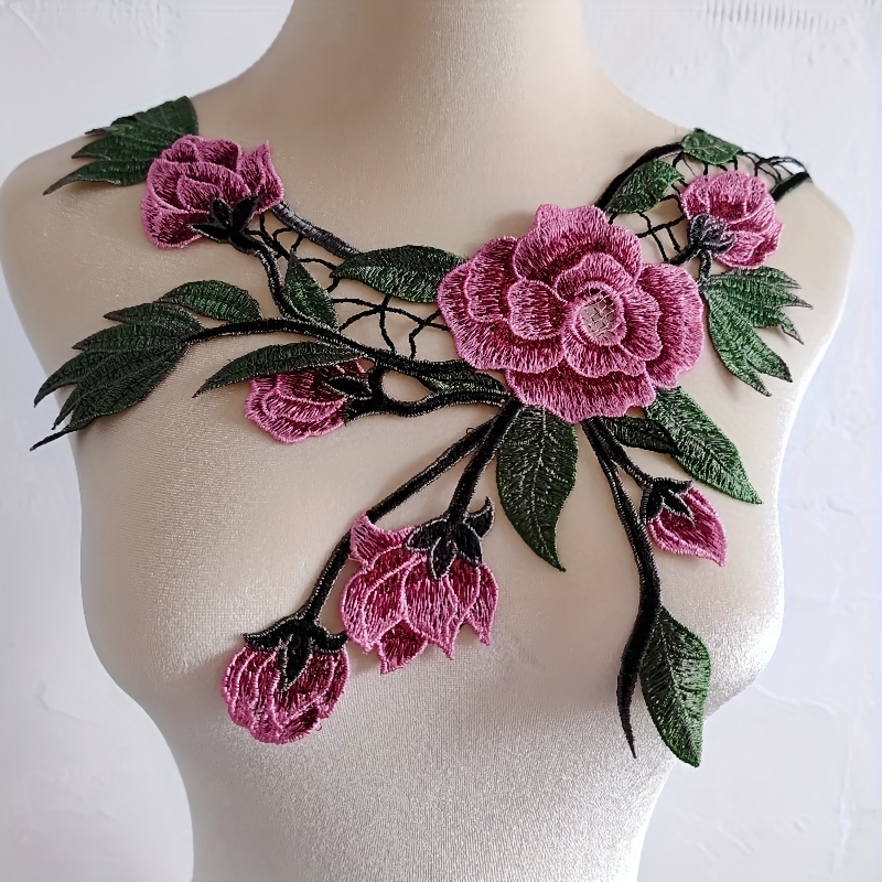 

1pc Red - Embroidered - Polyester, Sew-on Applique For Dresses & Skirts