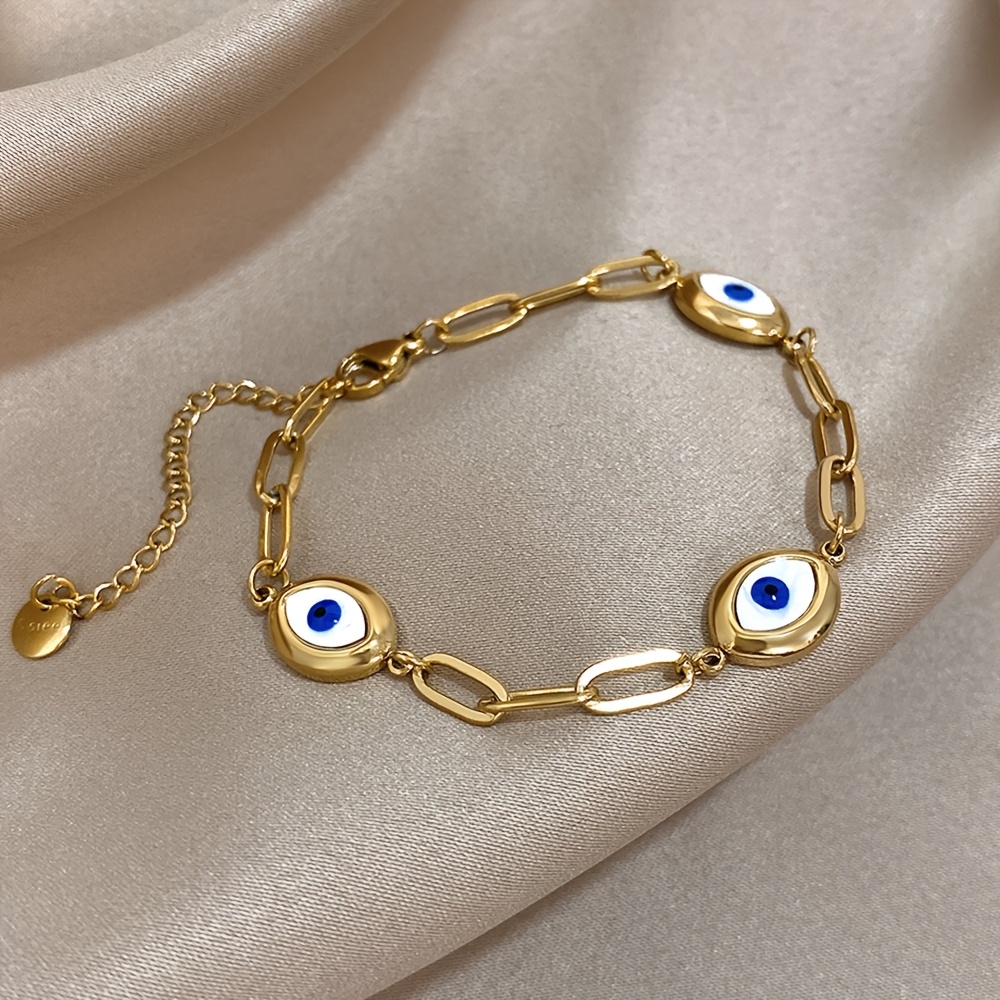 Golden Plated Evil Eye Bracelet Set, Unisex