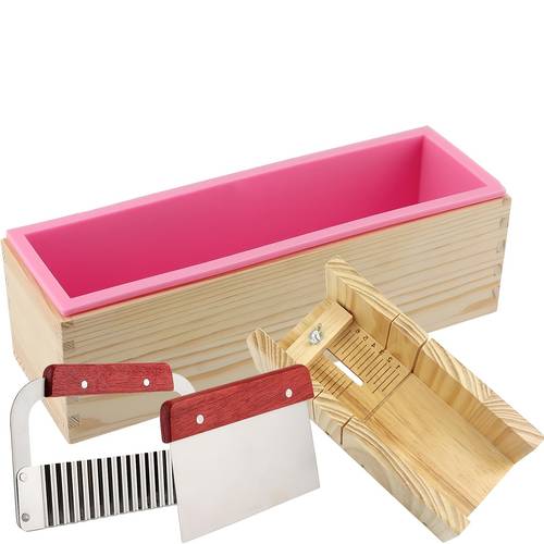 adet 5, 42oz ağır hizmet tipi paslanmaz çelik & ahşap sabun kalıbı, dalgalı/düz bıçaklı, diy sabun yapımı için uygun, lüks dikdörtgen kalıplar, ev yapımı sabun için uygun, sabun yapım malzemeleri, ahşap kutulu alet seti
