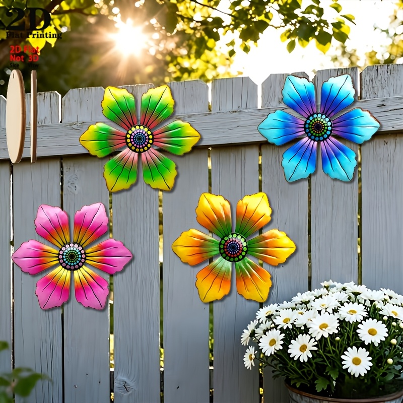 TEMU 2d Flat - 【2d Flat】 2d Flat - [2d Flat] 2d Flat, 4pcs Set Of Colorful Wooden Floral Wall Art, Outdoor Decor, Indoor Decor, Party Decoration -