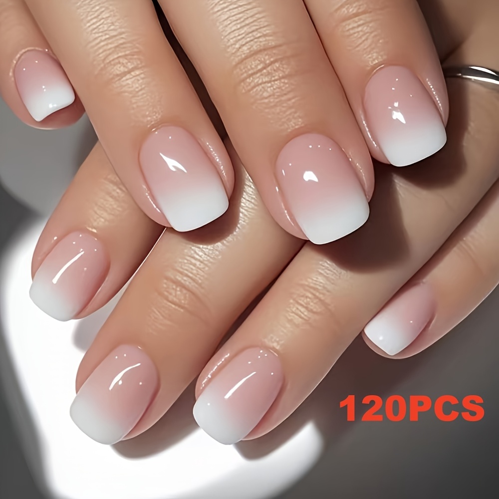Image of 120pcs Ombre Press-on Nails - Short Square Fake Nails For Women, Valentine's Day Nails, Quick Manicure Reusable Stick-on Nails For And Women, Perfect For Holidays, Parties, Weddings, And Daily Wear