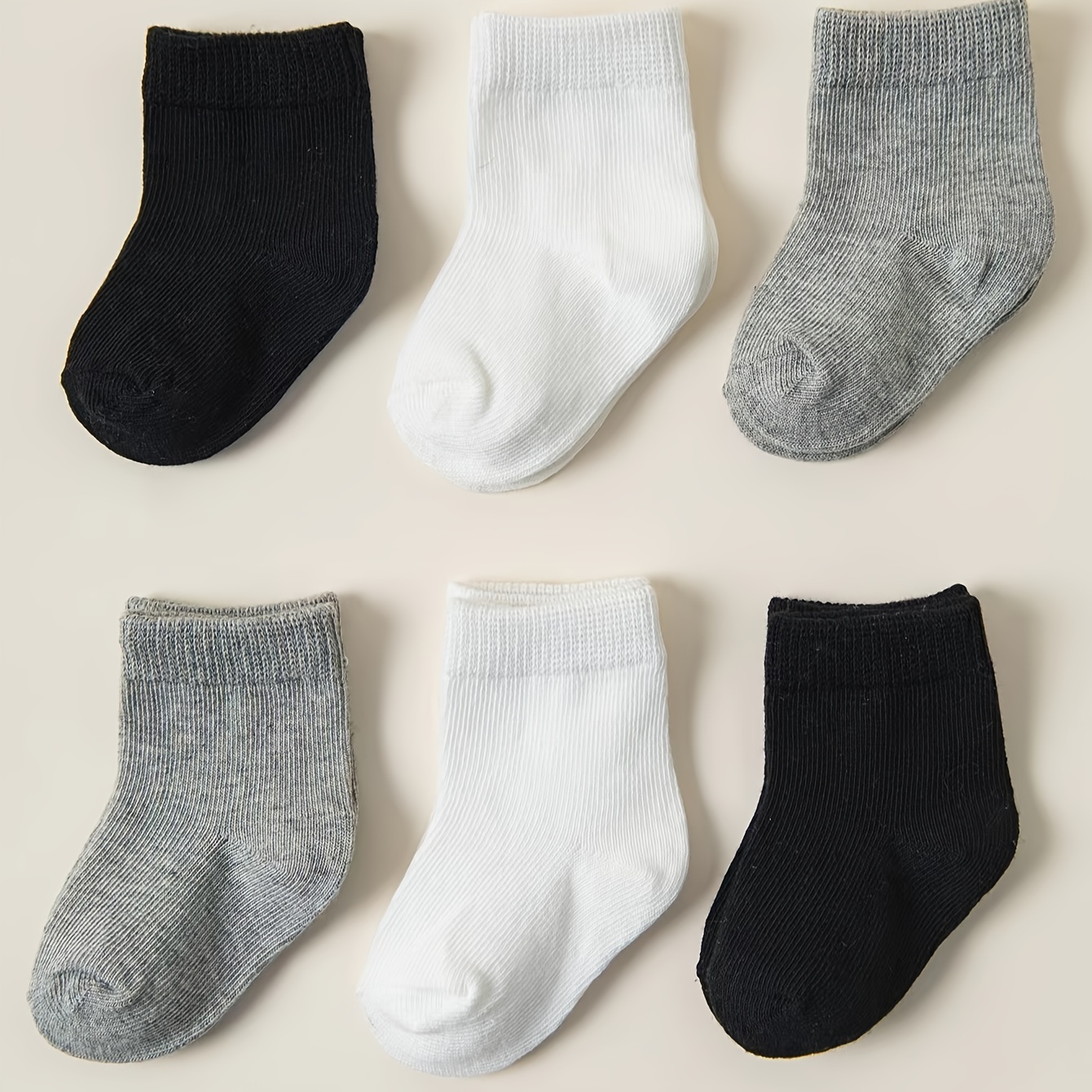 6-pack Cotton , White, And Gray Newborn Baby Socks