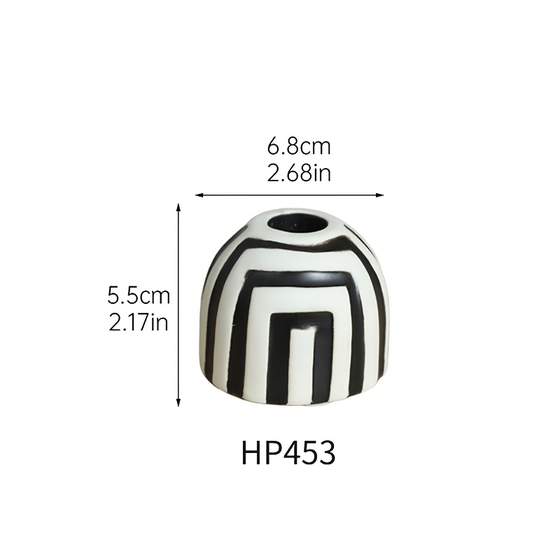 TEMU 1pc Modern Minimalist Ceramic Candle Holder - & White Striped Suitable For Wedding, Party, Table Centerpiece, Painted Base For Decor, Desktop