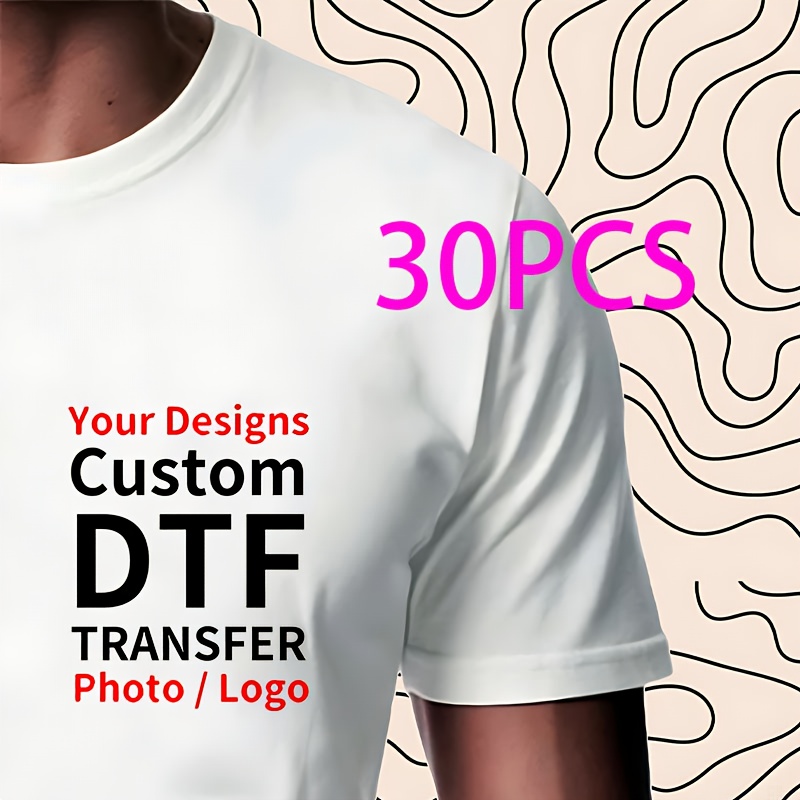 TEMU 30pcs Personalized Custom Hot Transfer Stickers Dtf Vinyl Diy Patches With Custom Wash-resistant High Elasticity Suitable For Clothing Bags
