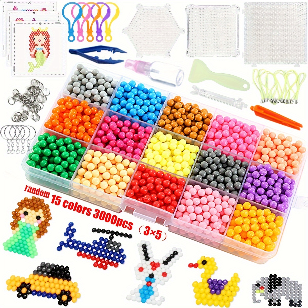 

Fuse Bead Kit - 15/24 Colors, 3000/4800 Pcs Water Beads, Diy Craft Bead Art Set For Jewelry Making, Cute Cartoon Themed, Non-iron With Accessories, Candy Colored Plastic Material