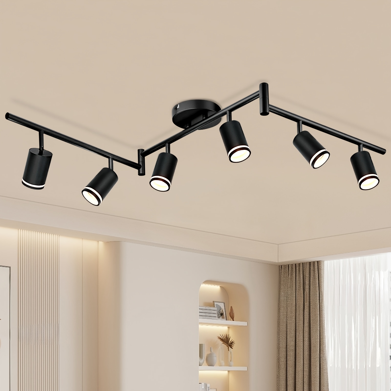 Image of Uring Led Ceiling Spotlight 6 Light Kit, Gu10, 350° Rotatable, Suitable For Bedroom, Living Room, Kitchen, Without Bulb