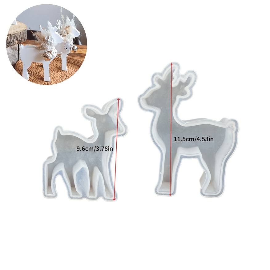 TEMU 2pcs Deer Silicone Mold Suitable For Christmas & Wedding Diy Crafts - Fawn Figurine & Tree Shape Molds For Cement Plaster Resin Clay, Irregular