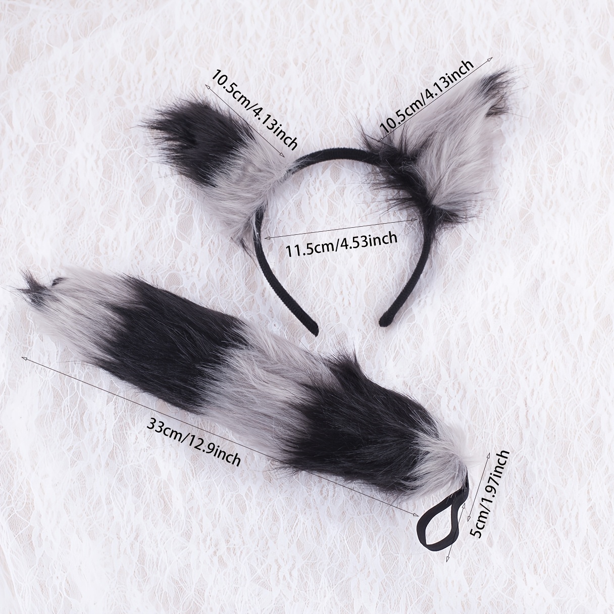 TEMU 2pcs Halloween Costume Set Featuring Fox Ears And Tail - A Cute Animal Theme Made From Soft Polyester Fiber, With Exquisite Detail Design,
