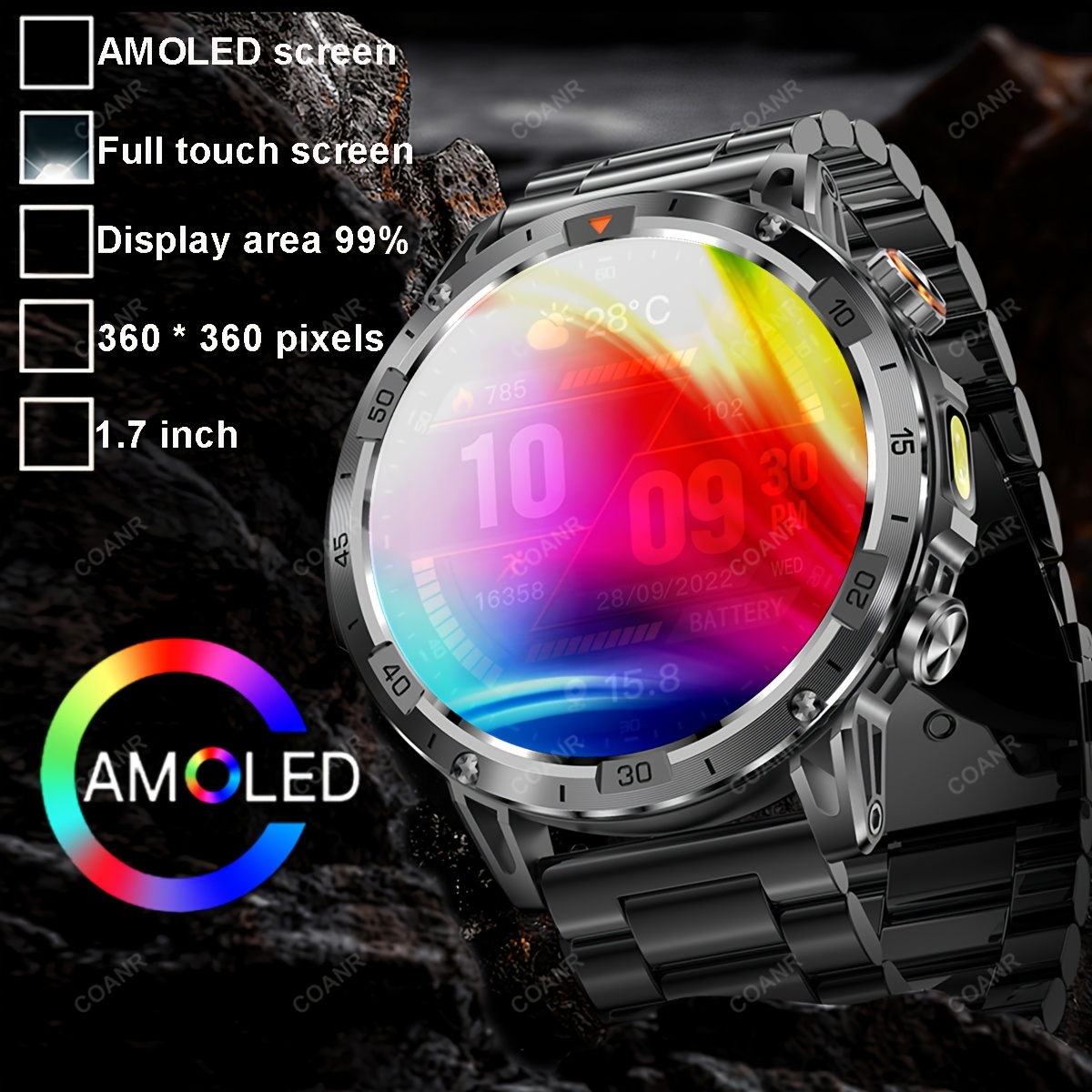 Men's Touch Screen Smartwatch with LED Flashlight