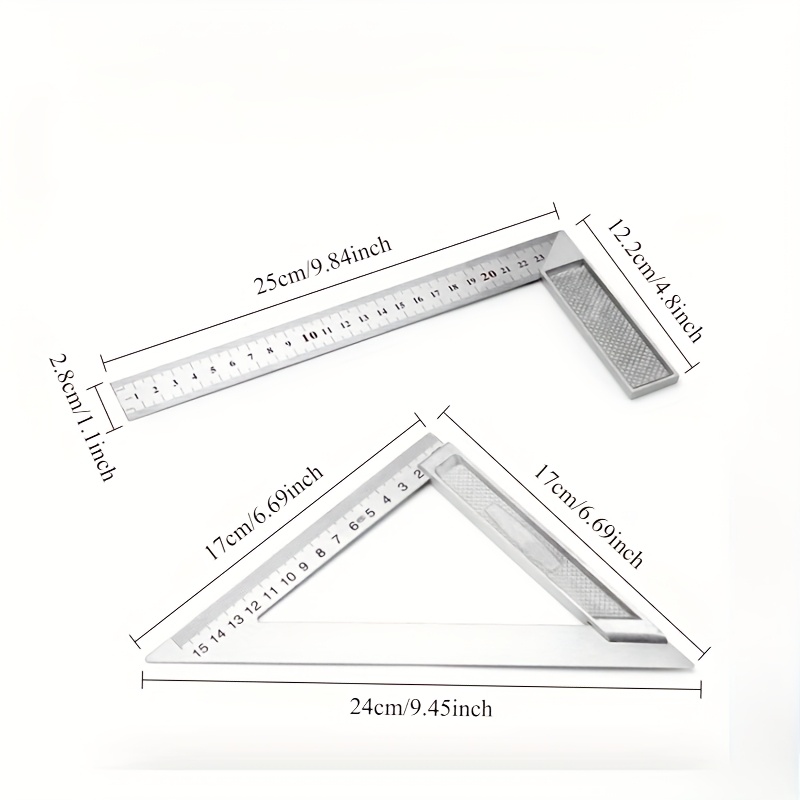 TEMU 2pièces/set Règle carrée à angle en acier inoxydable, poignée en aluminium, outil de mesure droit pour , la charpenterie, la métallurgie