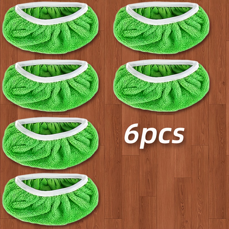 6 reusable mop replacement pads made of   absorbent and durable polyester fabric suitable for   wet and dry cleaning green compatible with most flat mops does not   mop head designed for   cleaning sturdy material