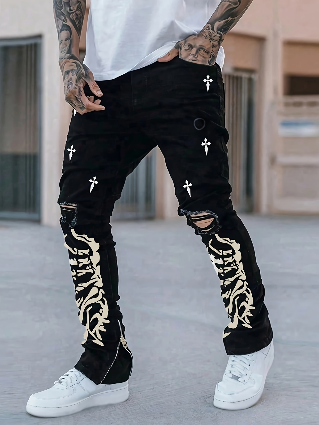 Black Ripped Jeans Black Designer Skinny Jeans Zipper Black Ripped