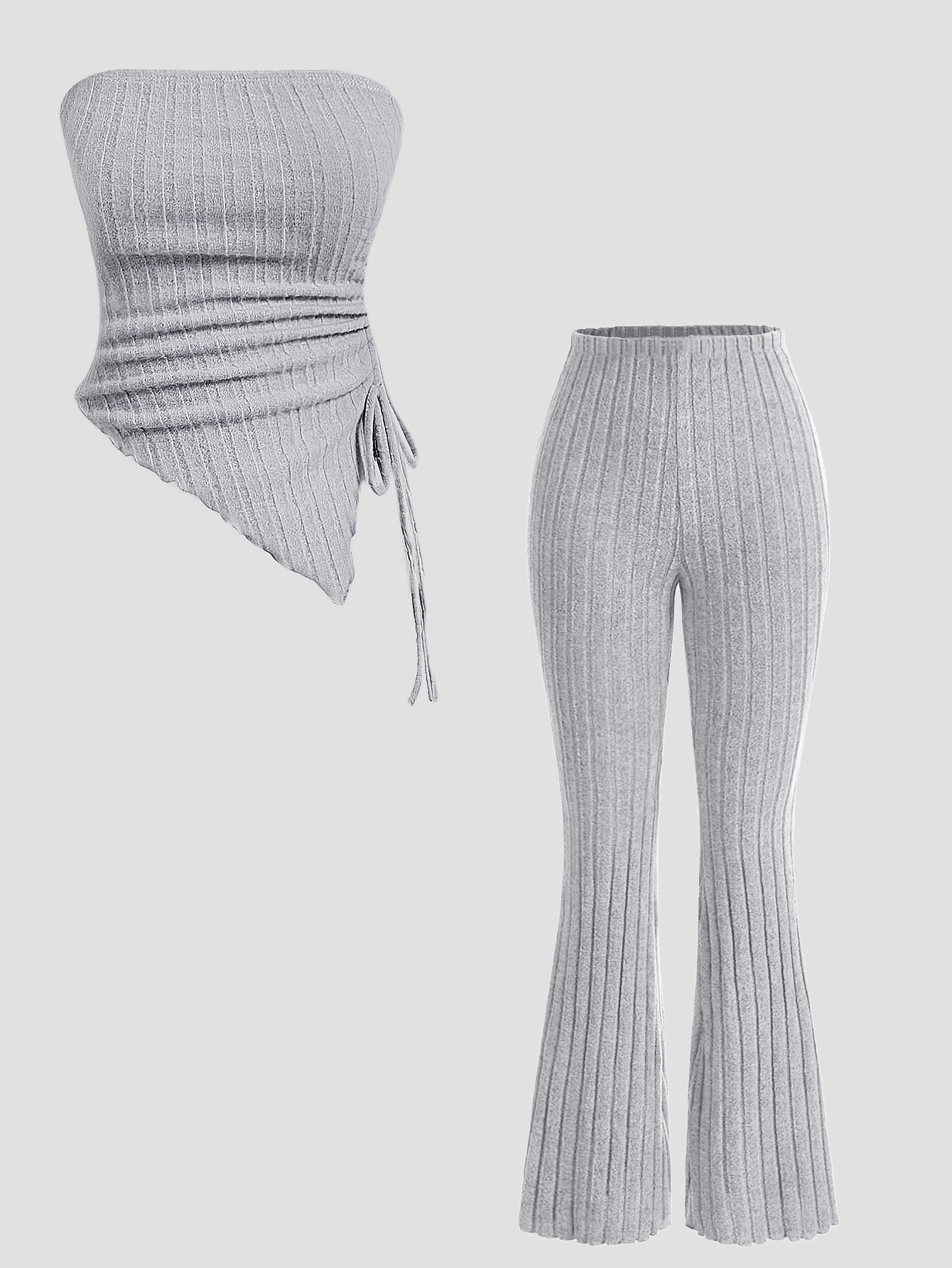 ribbed solid color casual pantsuits strapless backless - Temu
