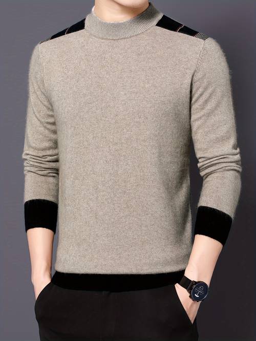 pull thermique à manches longues pour hommes avec accents antidérapants sur les épaules - col rond haute élasticité, vêtement décontracté de golf & extérieur, détails côtelés , dautomne hiver, idéal cadeau pour homme, pulls confortables pour lhiver