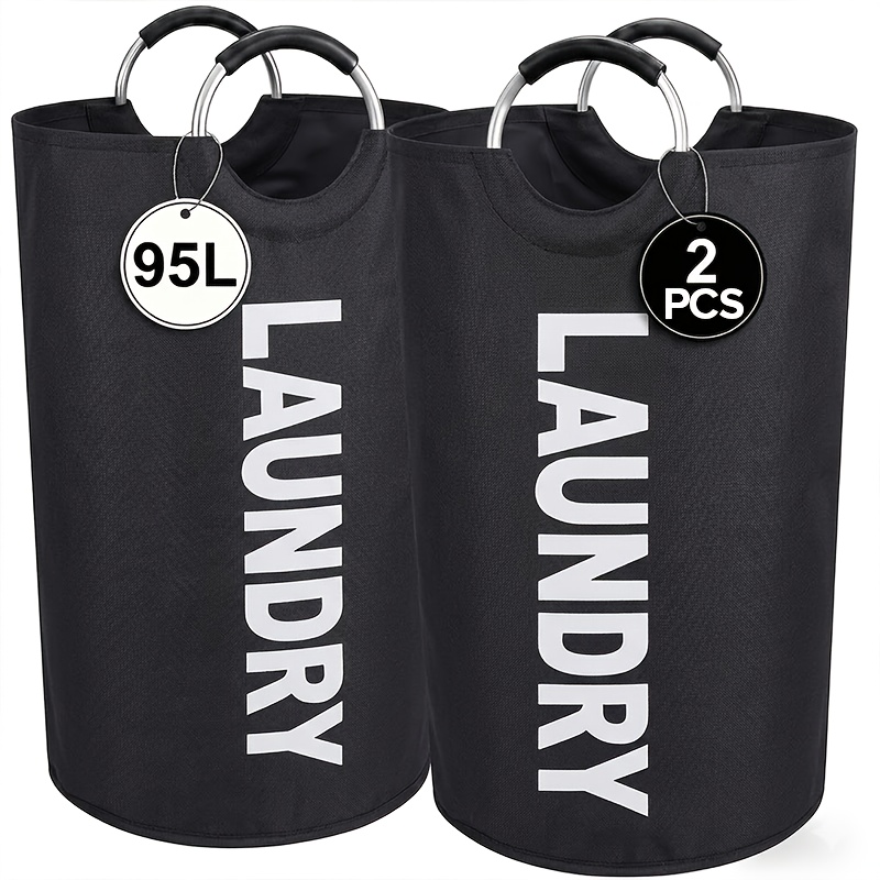 2pcs Extra Large Capacity Laundry Basket Set - Heavy Duty High Quality Oxford Cloth Foldable Laundry Bag, Ideal Household Laundry Basket & Dirty Clothes Storage Organizer, Freestanding Premium Spring And Summer Clothing Storage Hamper