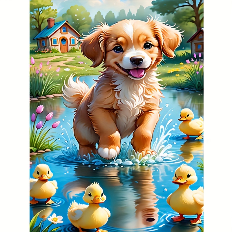 

1pc Cute Dog And Duck 5d Diamond Art Painting Full Round Diamond Handmade Craft Art Kits Home Wall Decor Gift