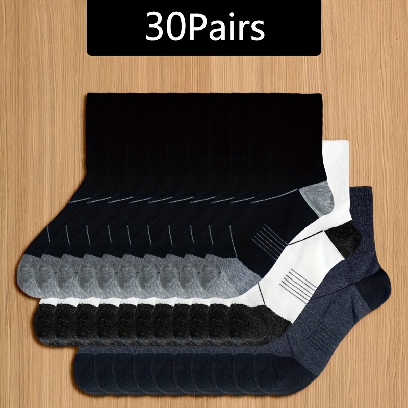 

30 Pairs Of Men's Mid-calf Athletic Socks, Sweat-absorbing, Breathable,