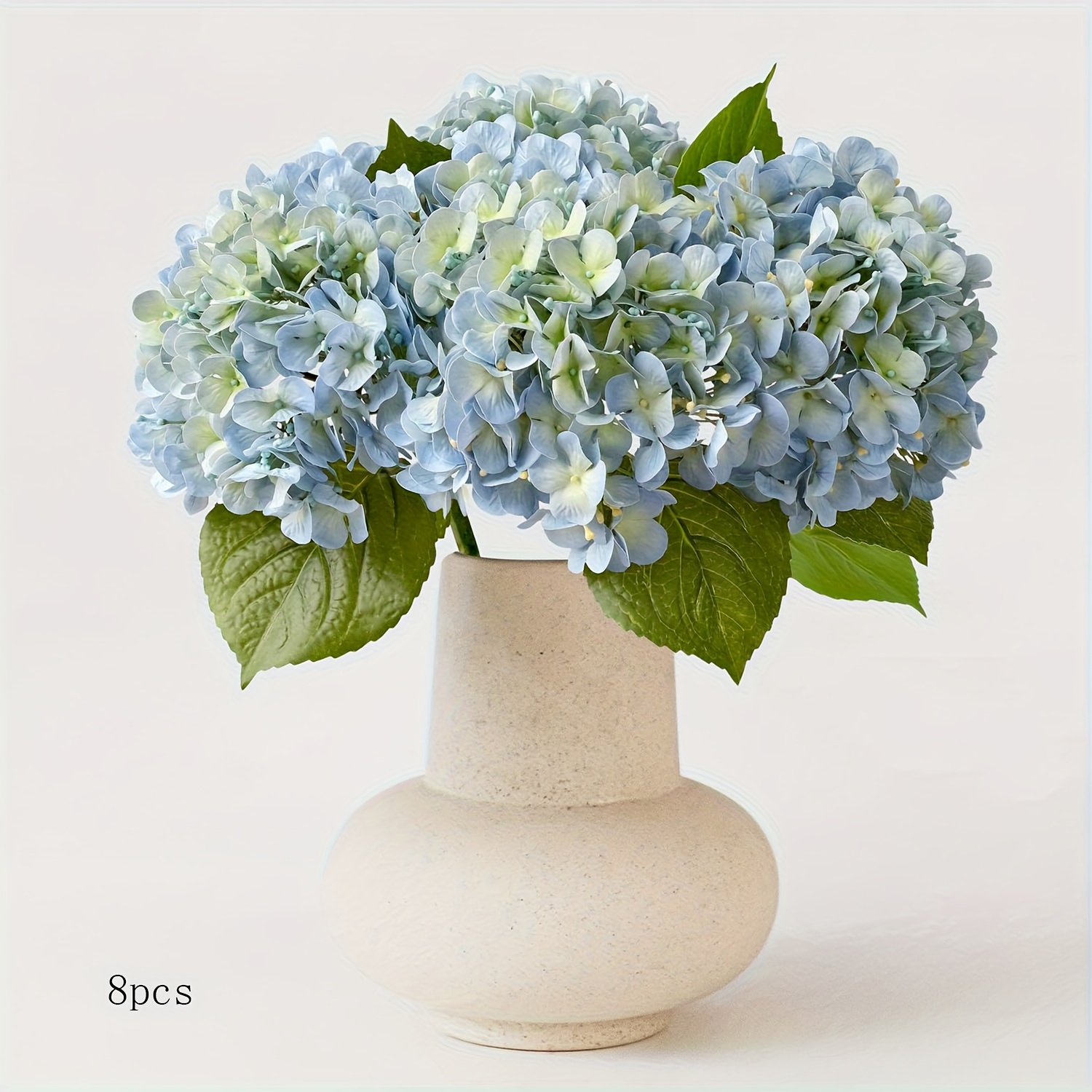 E-shop Frühlings-Deko: Künstliche Blaue Hortensien, 8 Stück 14" Echt-Touch Kunstblumen, Vollständige Künstliche Hortensien mit Stielen für Bouquets,