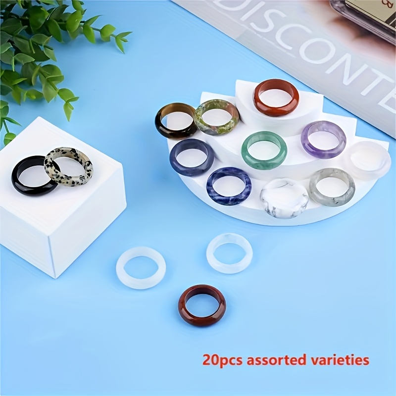 TEMU 10/20pcs Stone & Crystal Gemstone Rings Set, Polished Agate Handcrafted Jewelry, Perfect Gift For Love & Greetings, Elegant Accessory For Any Occasion, Valentine's Day, Wedding - Random Colors