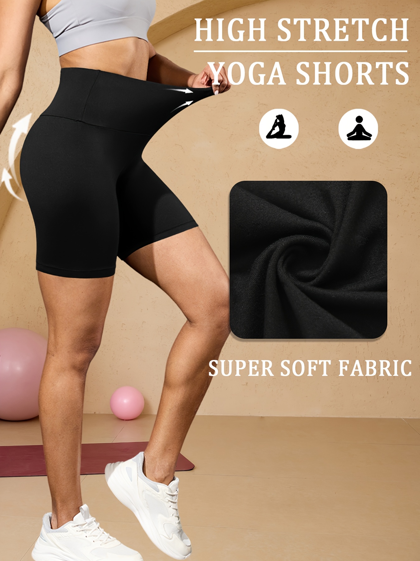 Set of Pairs of 6-Inch High-Waisted Biker Shorts for Women, Made from  Material Not Workouts, Yoga