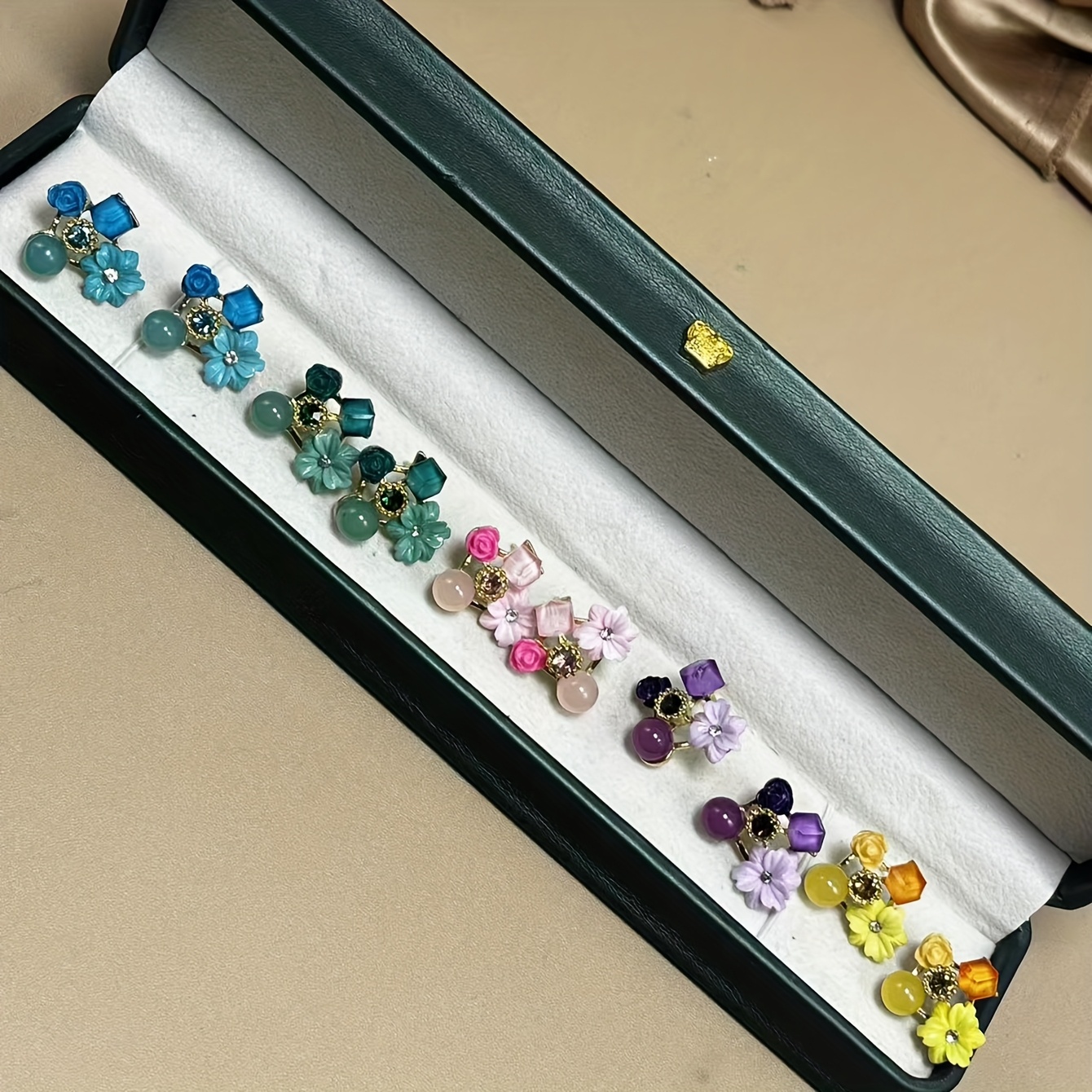 TEMU Nouvel ensemble de 5 paires de boucles d'oreilles à fleurs géométriques colorées, bijoux de haute qualité, boucles d'oreilles élégantes