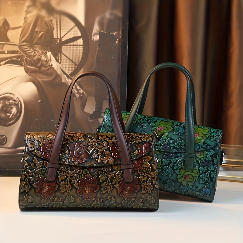 Vintage Floral Handbag for Women with Removable Strap