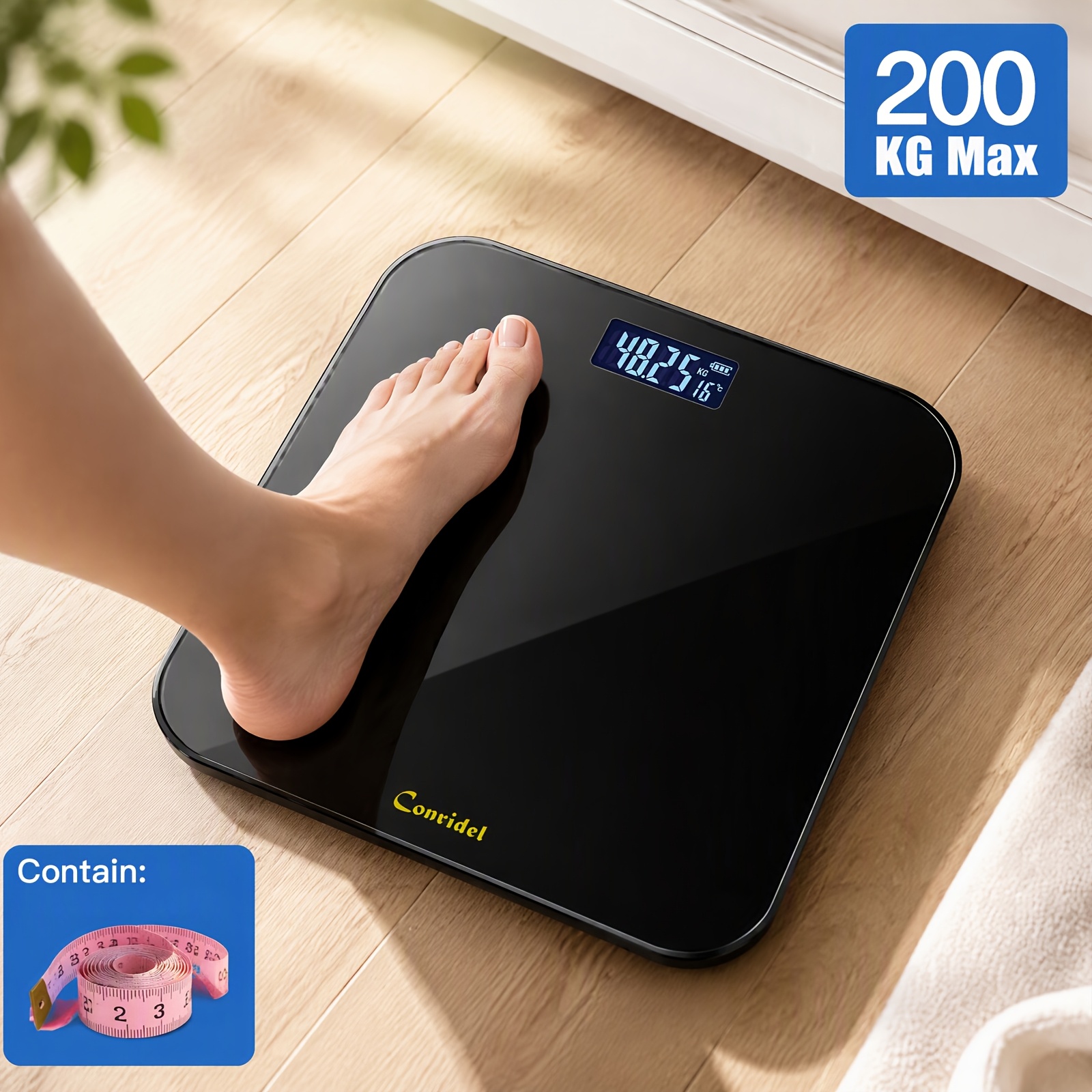 Image of Conridel Digital Bathroom Scale, Bathroom Scale, Measures Weight, Indoor Temperature, Scale, Weight Scale, Digital Scale, Suitable For Weight Management For Weight Loss And Fitness