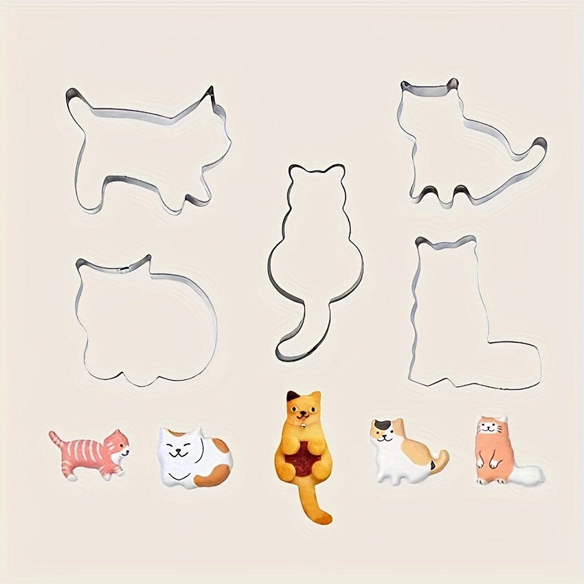 

Set Of 5 Cartoon Animal Cat Cookie Cutters For Diy Stainless Steel Icing Cookies