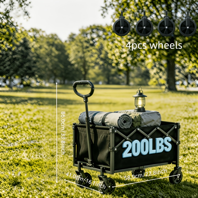TEMU Collapsible Folding Wagon Cart, 600/500/400/200 Lbs Heavy Duty Utility Beach Wagon With All Terrain 4pcs Wheels, Outdoor Grocery Portable