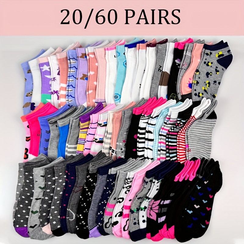

20/60 Pairs Candy Colored Socks, Casual & Breathable Low Cut Ankle Socks, Women's Stockings & Hosiery