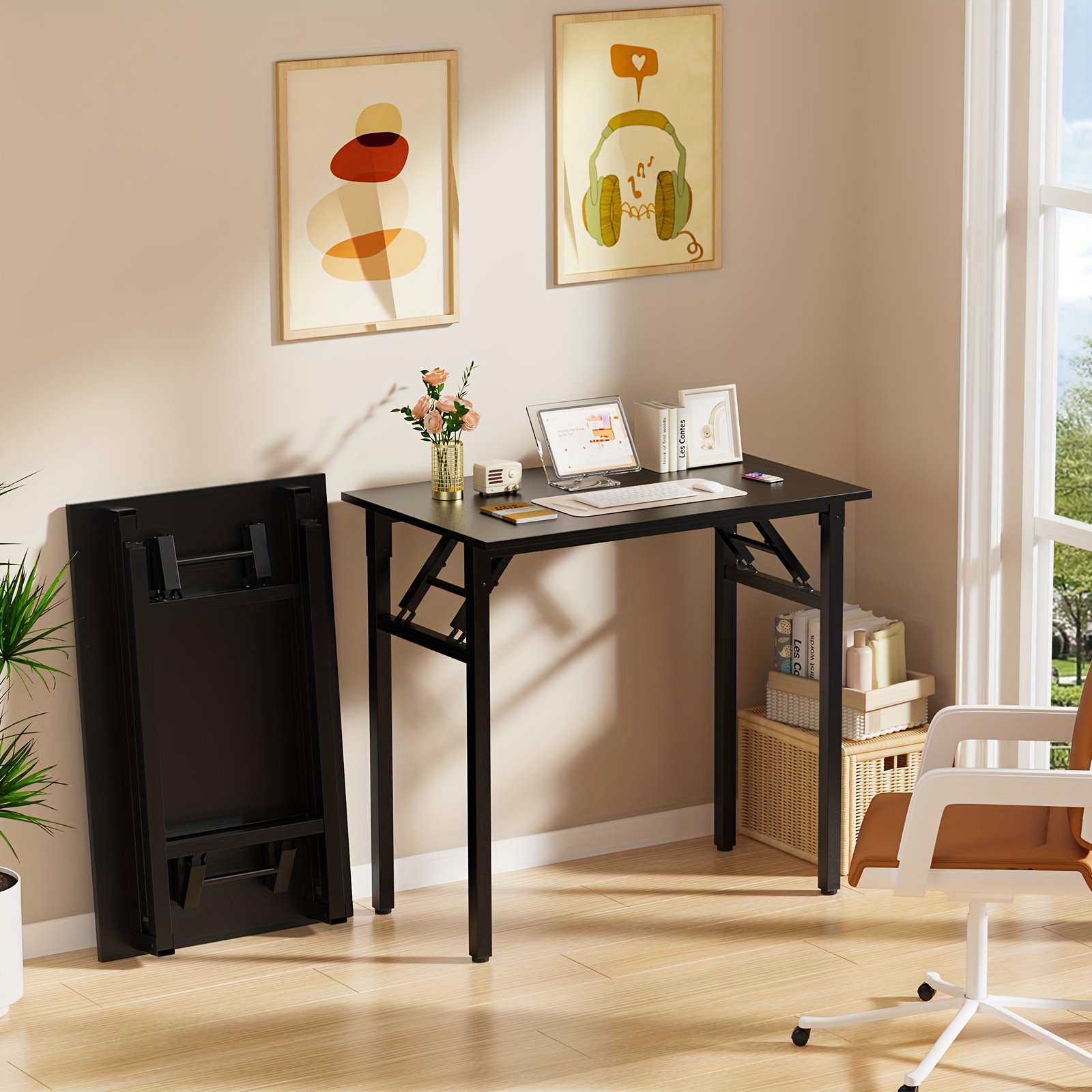 Folding Desk, 80x50x76cm Folding Computer Desk, Pc Desk, Office Desk Foldable Small Desk, Computer For Home Office, Black
