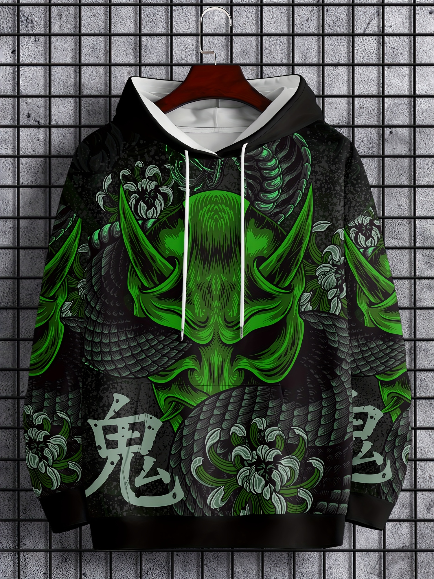 Sudadera Con Capucha Samurái Impresión 3D Para Hombre - Diseño Oni Mask, Tejido Poliéster/Elastano, Estilo Casual