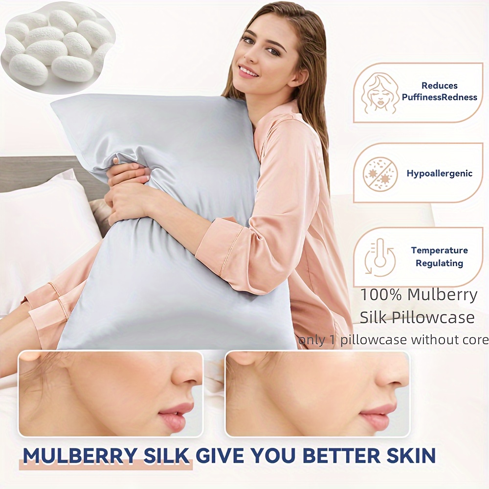 TEMU 1pc Silk Pillowcase 19mm 6a Premium Fiber, Double-sided Design With Hidden Zipper, Soft, Breathable, Smooth, Cooling Silk Pillowcase (inner