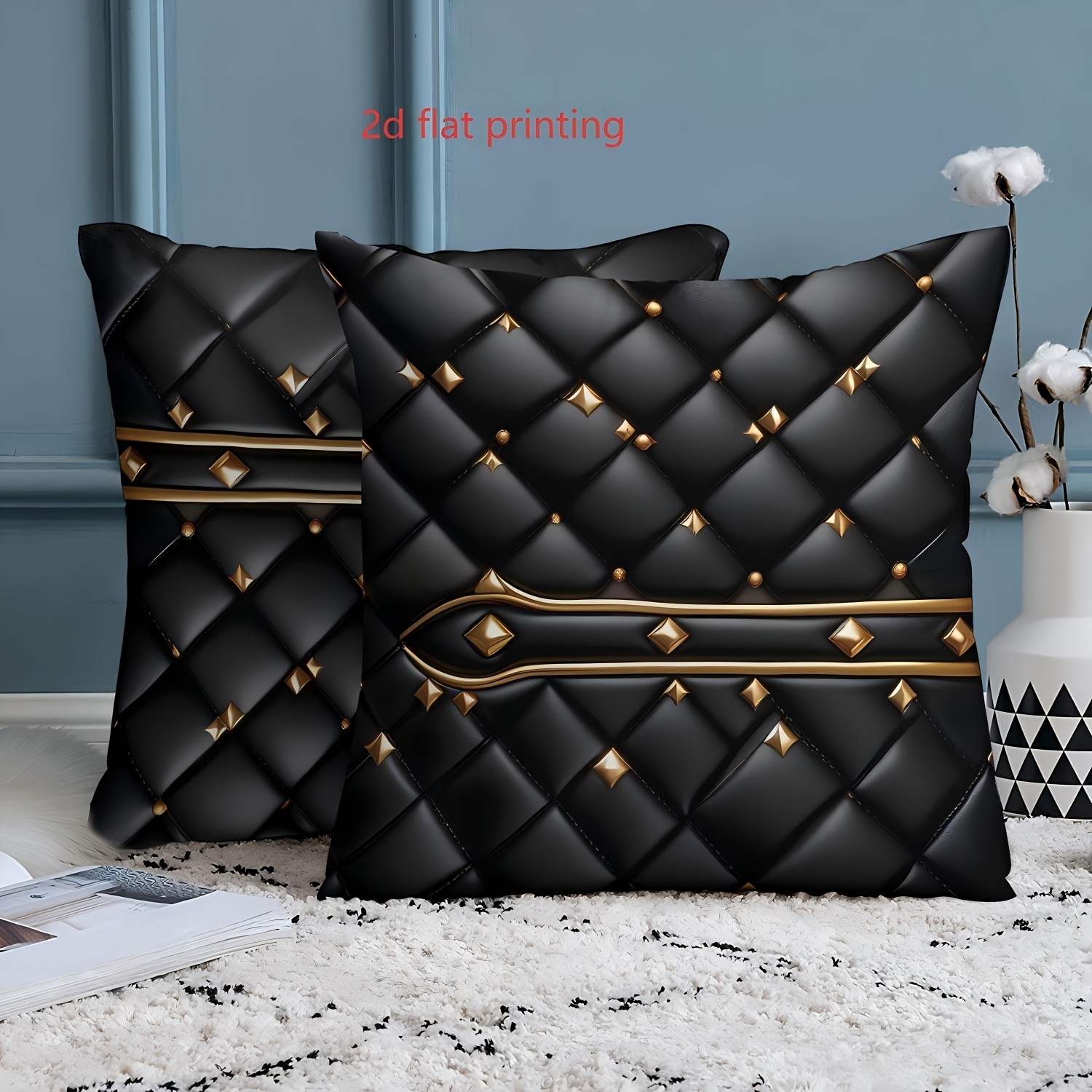 TEMU 2d Flat - Set Of 2 Printed 2d Cushions, Made Of High-quality Short Plush, Featuring A Vintage Geometric Print Design In A Contemporary Style,