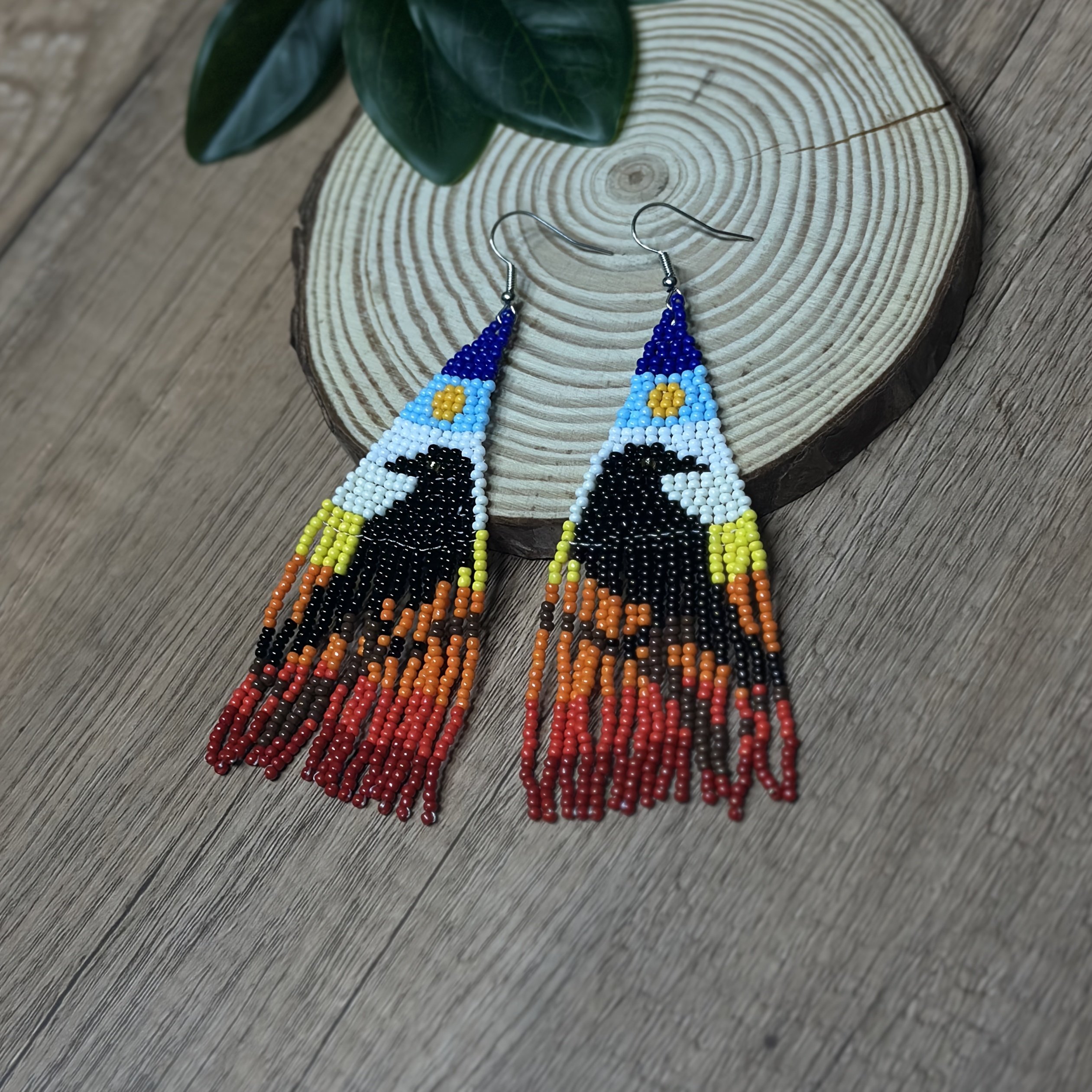 Handcrafted Bohemian Raven Beaded Tassel Earrings for Women
