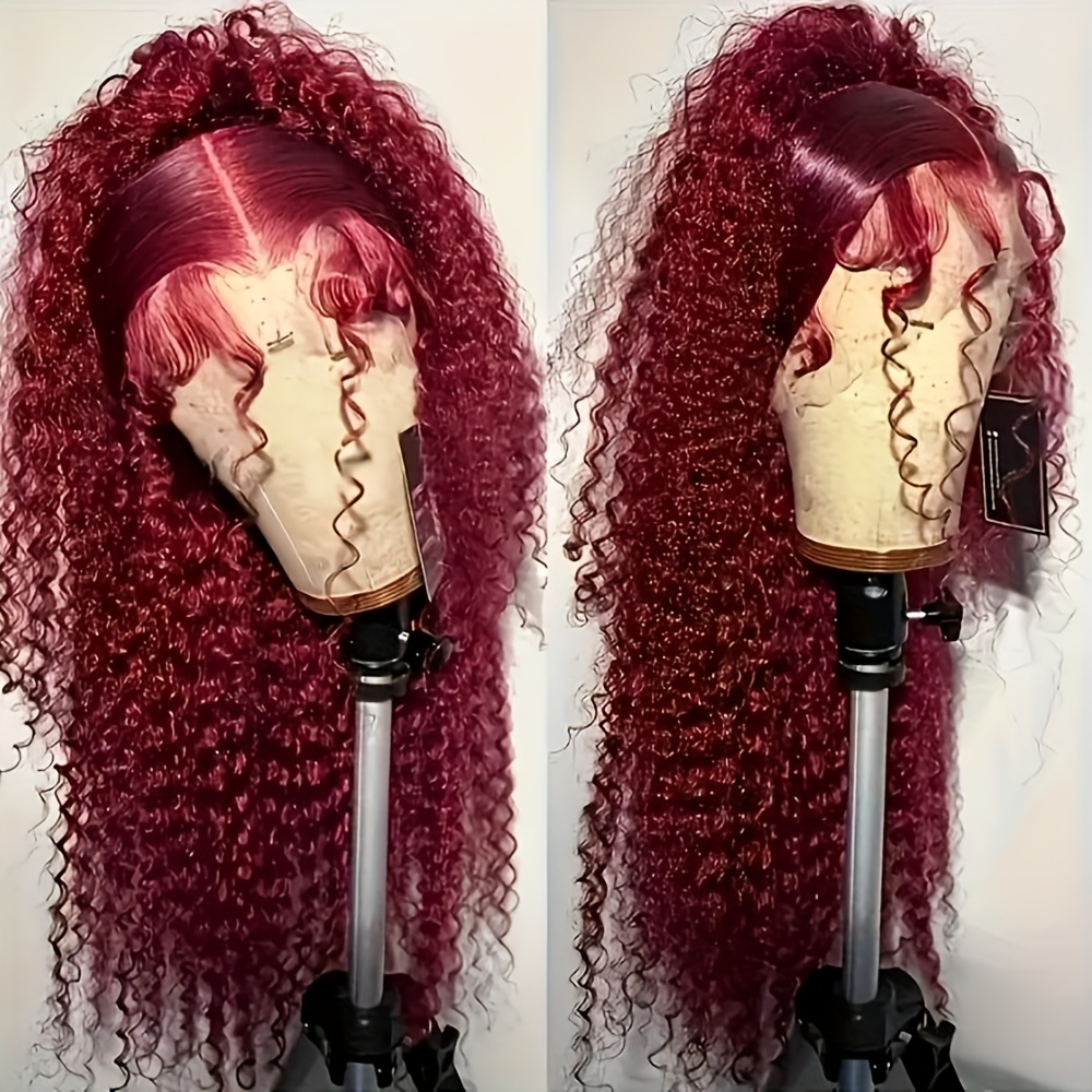 TEMU 13x5x1 Wine Red Color Synthetic Lace Front Wigs 30 Inch Long Wig Glueless Pre Hairline Heat Resistant Fiber Replacement Wig Burgundy Hair Middle Part For Fashion Women Daily Parrty Use