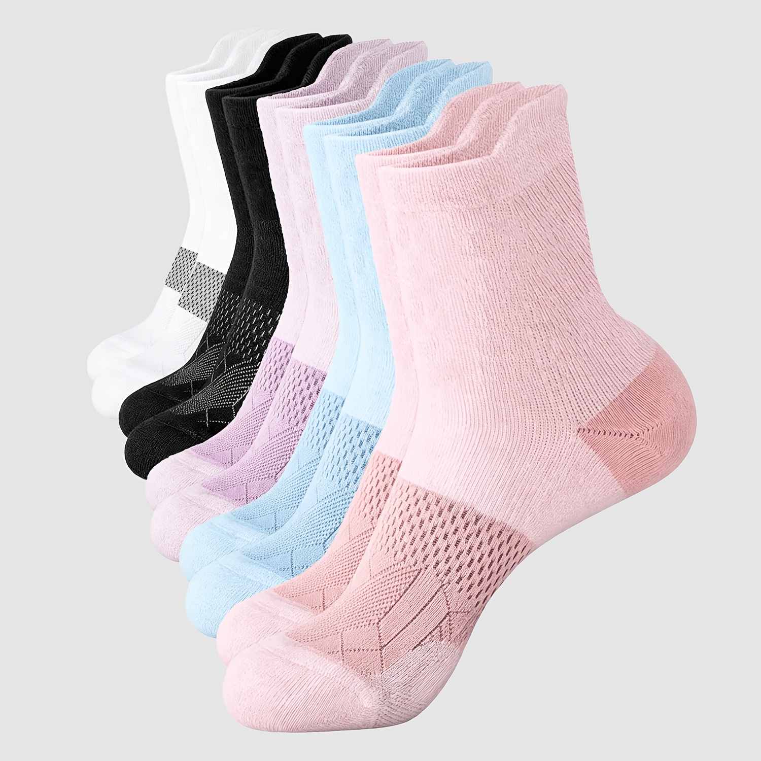 TEMU 5 Pairs Outdoor Autumn Winter Women's Sports Socks, Casual Fitness Socks, Solid Color Easy Design, Durable And Elastic, Sweat-absorbing And