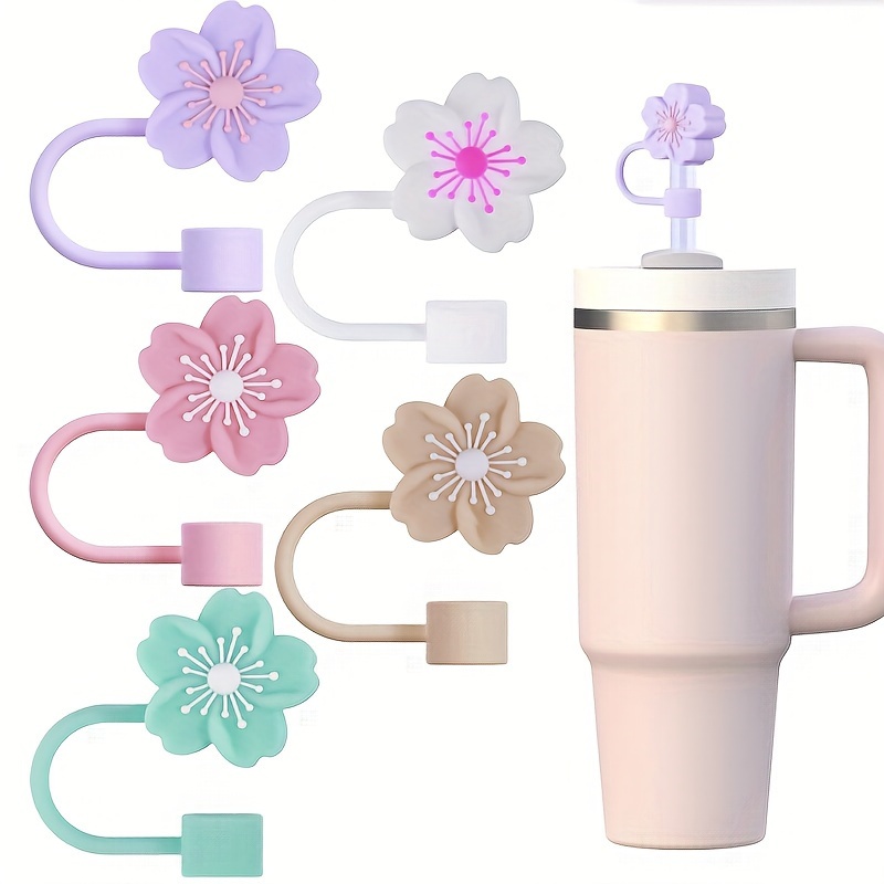 

5pcs Flower Style Silicone Straw Cover, Travel Cup Dustproof Plug For 10mm/0.39in Straws