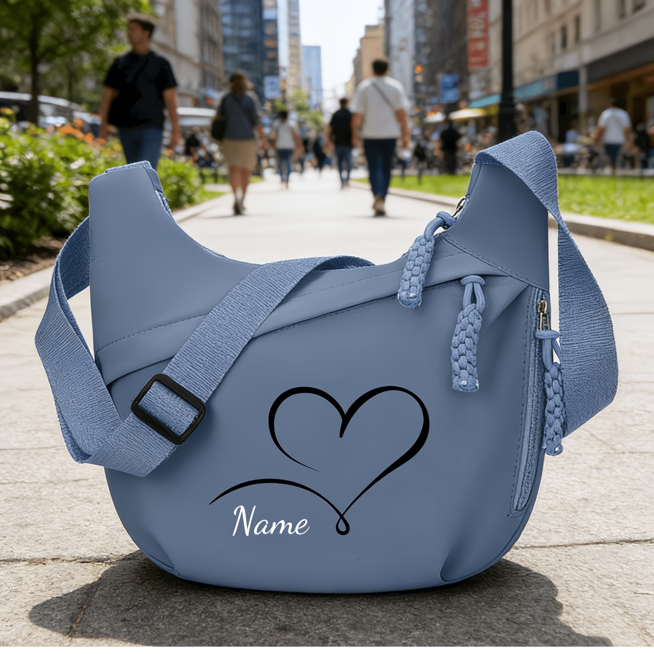 TEMU Women's Shoulder Bag, Custom Text Heart Print Shoulder Bag, Trendy Print Pattern, Casual Fashionable Versatile Style, Multi-functional Bag For