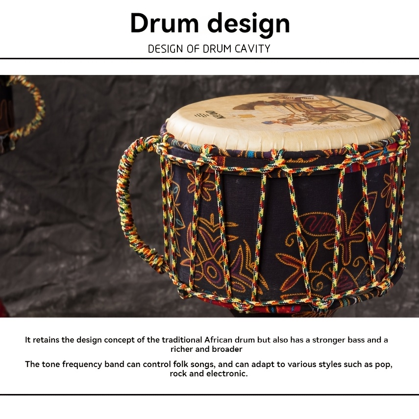 [Keland Djembe Drum] Keland 8.5-Inch Modern Djembe Drum | Professional Hand Percussion Instrument with Vibrant Egyptian Mural Design, Red ABS Resin Finish, Durable Build, Includes Carrying Bag