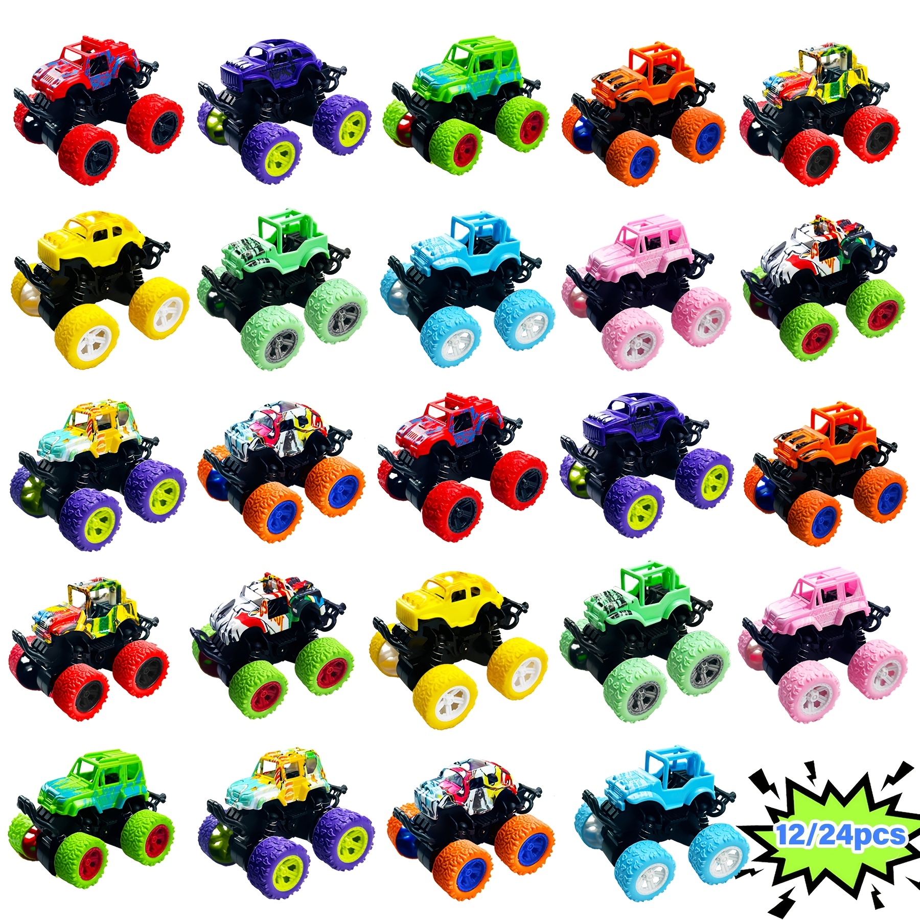 item picture   12 24 pack truck toys in bulk for boys and girls mini pull back truck toy   friction powered car trucks ideal for   stunt toy vehicles playset for birthday party gifts cool design